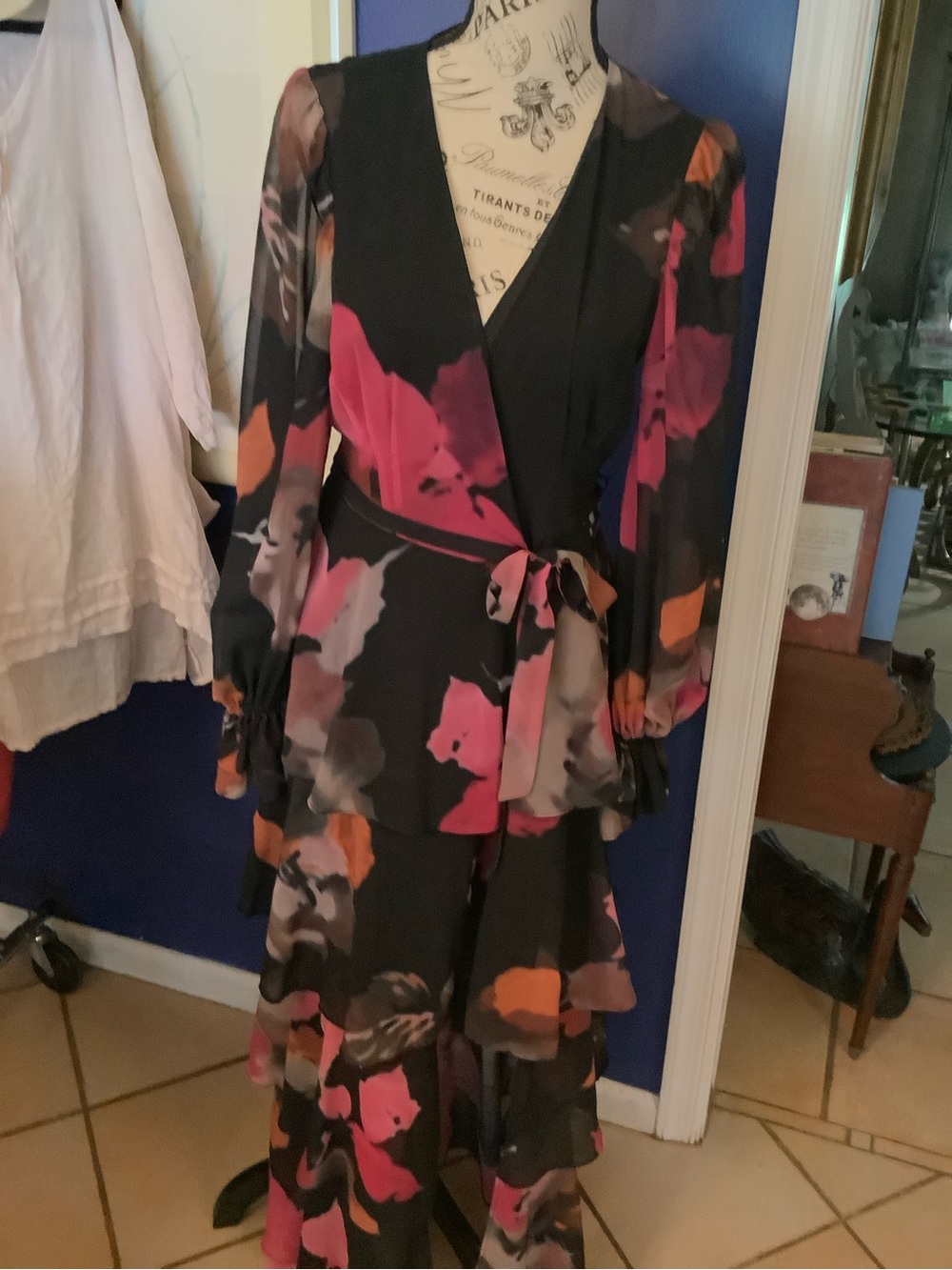Hutch Black Wrap Maxi Dress with Pink and Orange Floral Print